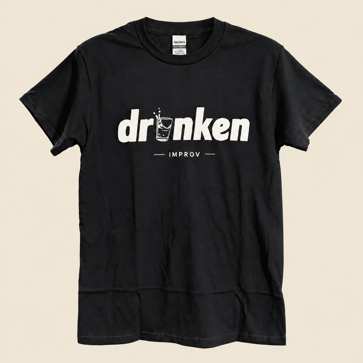 Black Drunken Improv T-shirt with white logo