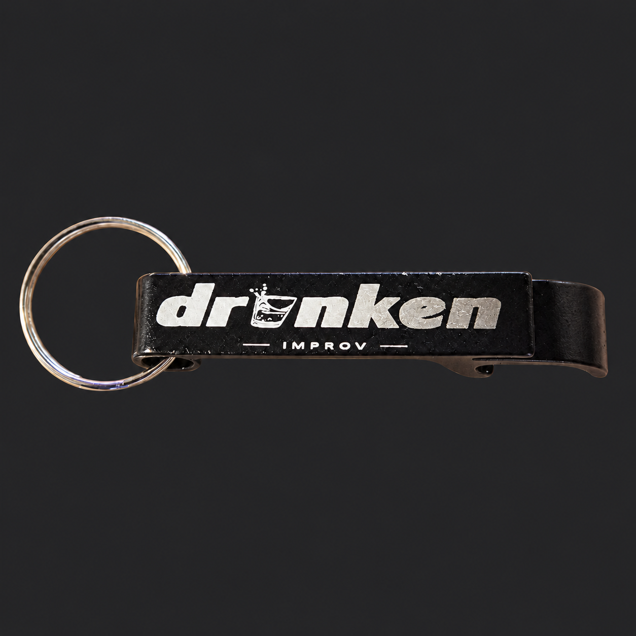 Black Drunken Improv branded bottle opener